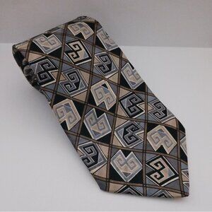Carlos Tomasini Mens Necktie Silver Gold Black Silver Geometric Silk 4" X 57"